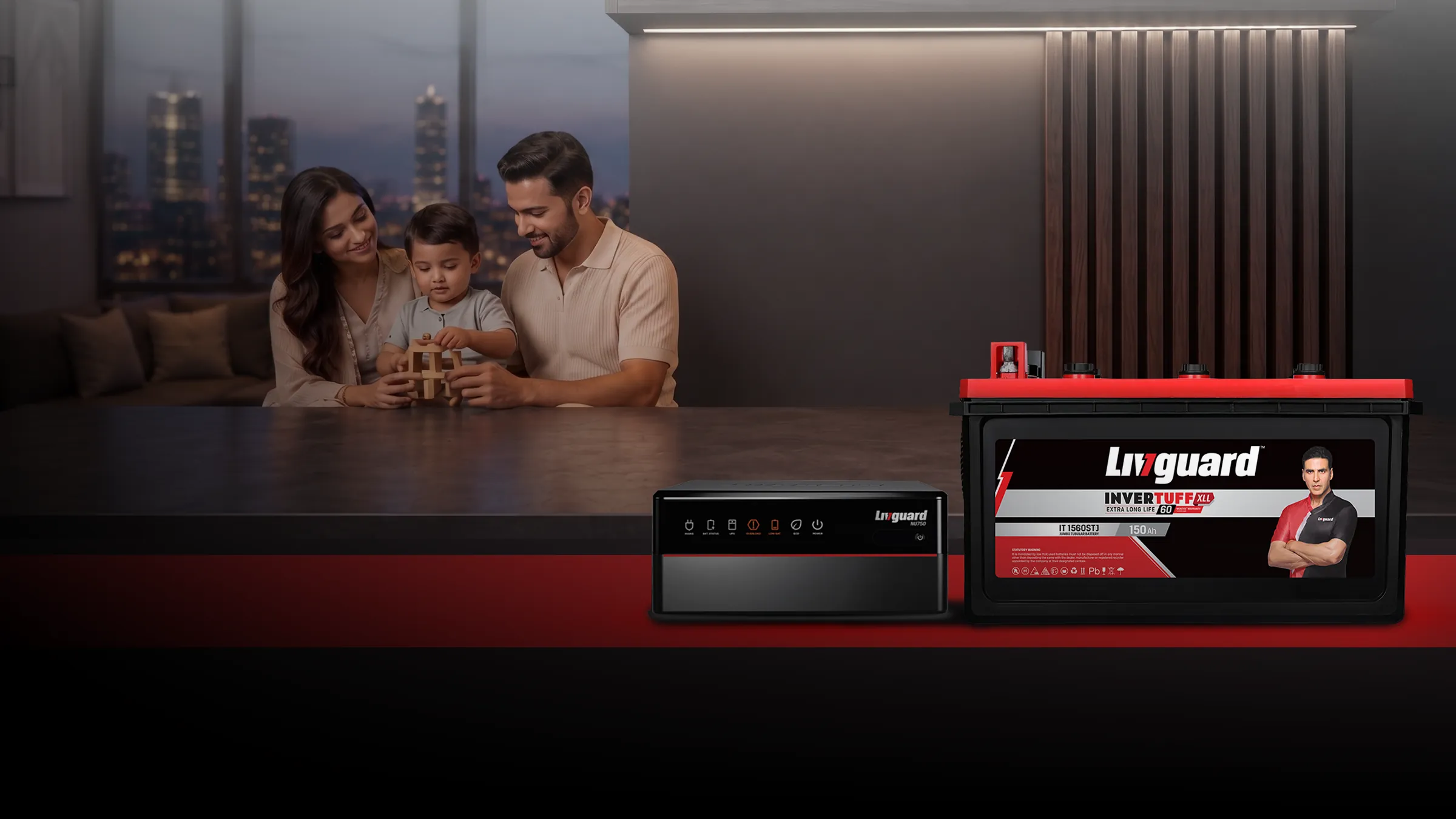 A Livguard inverter and battery in a family living room
