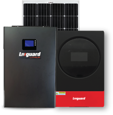 A Livguard hybrid solar inverter with a solar panel