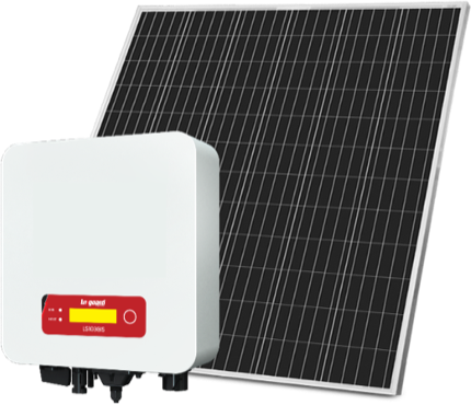 A Livguard on grid solar inverter beside a solar panel